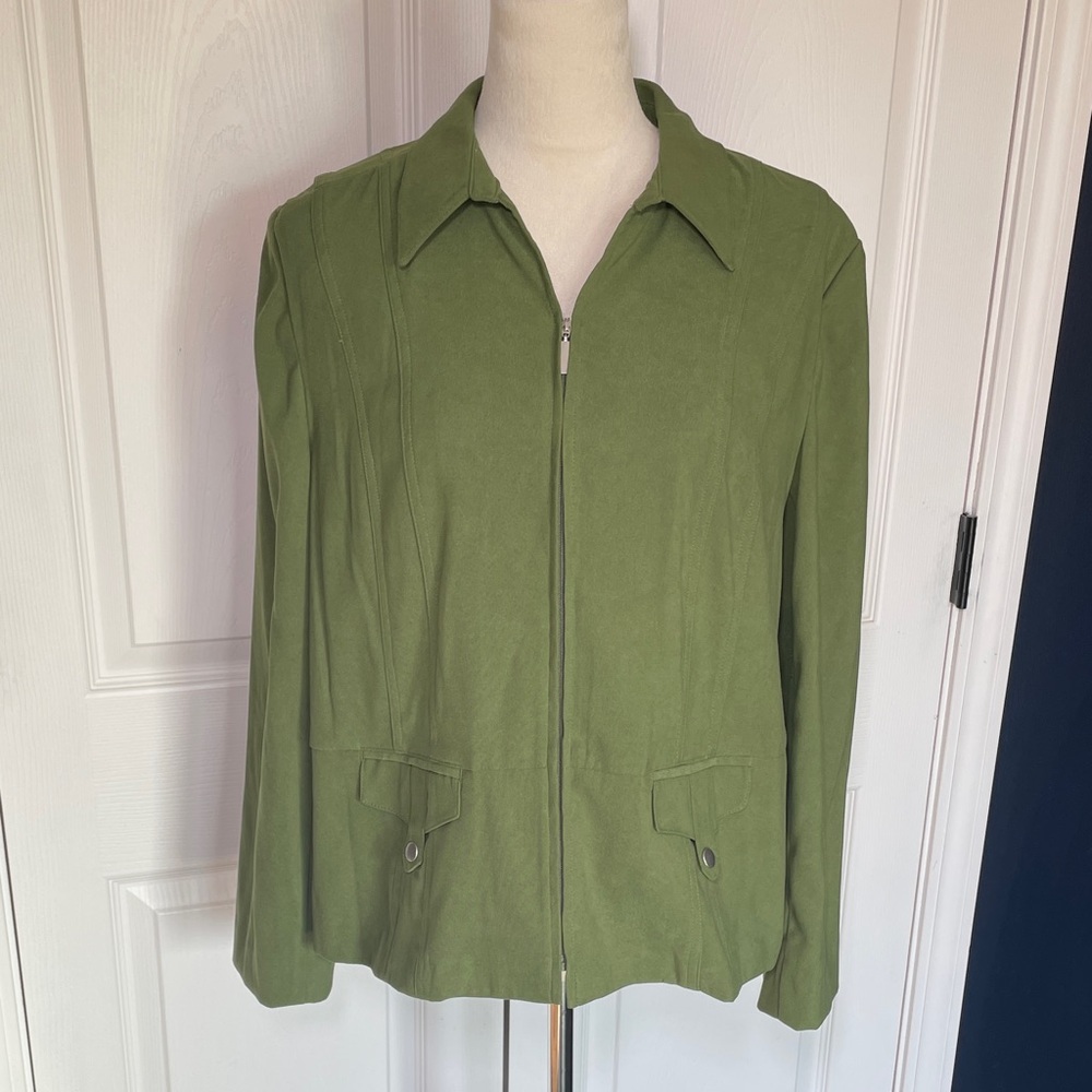 NWT JM Collection Green Collared Front Zip Jacket Size 16 Petite